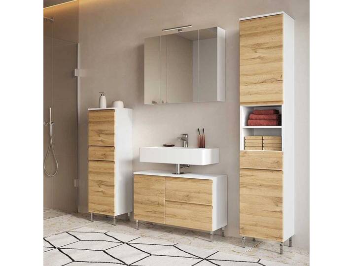 Badmöbelset vierteilig modern in Wildeichefarben Weiß (vierteilig) von Möbel-Exclusive