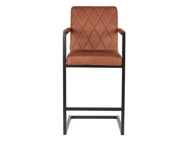 Barhocker in Cognac Braun und Schwarz gesteppter Rückenlehne (2er Set) von Möbel-Exclusive