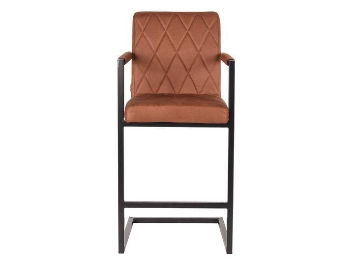 Barhocker in Cognac Braun und Schwarz gesteppter Rückenlehne (2er Set) von Möbel-Exclusive