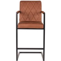 Barhocker in Cognac Braun und Schwarz gesteppter Rückenlehne (2er Set) von Möbel Exclusive