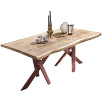 Baumkante Esstisch mit Metall Sechsfußgestell Braun von Möbel Exclusive
