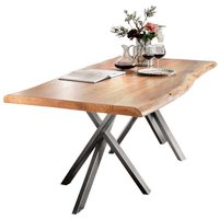 Baumkanten Esstisch aus Akazie Massivholz Stahl Silberfarben von Möbel Exclusive