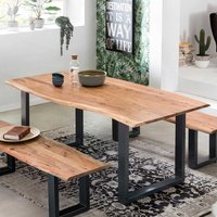 Baumkanten Esstisch aus Akazie Massivholz und Stahl 160 cm breit von Möbel Exclusive
