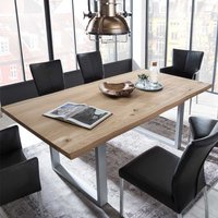 Baumkanten Esszimmertisch aus Wildeiche Massivholz und Metall Loft Design von Möbel Exclusive