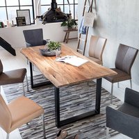 Baumkanten Tisch aus Akazie Massivholz und Eisen Loft Design von Möbel Exclusive