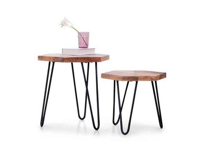 Beistelltisch Set Sofa modern mit sechseckigen Tischplatten 55 cm hoch (zweiteilig) von Möbel-Exclusive