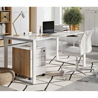 Büro Schreibtisch in Weiß  und Wildeiche Optik Glas beschichtet (zweiteilig) von Möbel Exclusive