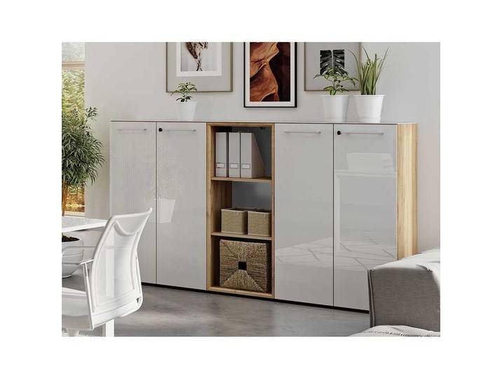 Bürokombination in Wildeichefarben und Weiß Made in Germany (dreiteilig) von Möbel-Exclusive