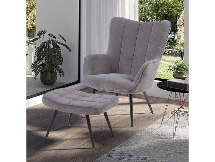 Cord Polstersessel und Hocker in Grau Skandi Design (zweiteilig) von Möbel-Exclusive