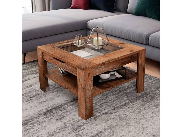 Couchtisch Sofatisch mit Glasplatte und einer Schublade von Möbel-Exclusive