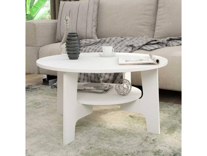 Couchtisch mit Ablage in Weiß melaminbeschichtet 80 cm Durchmesser von Möbel-Exclusive