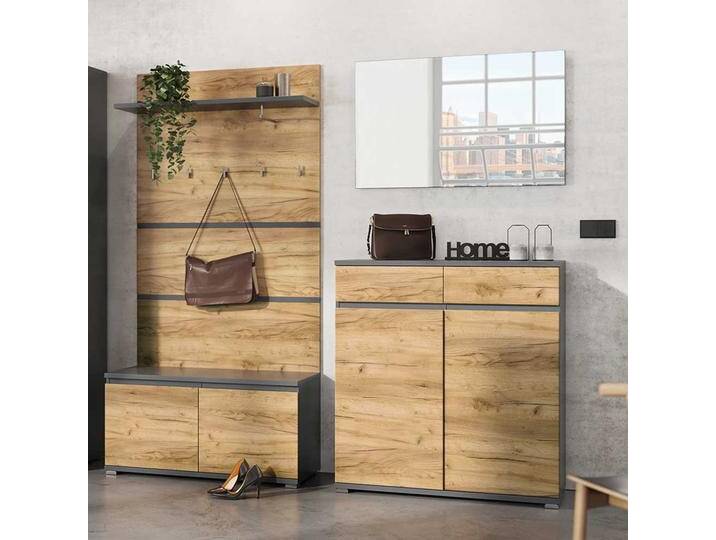 Dielenmöbel Set in Wildeichefarben und Anthrazit Made in Germany (vierteilig) von Möbel-Exclusive