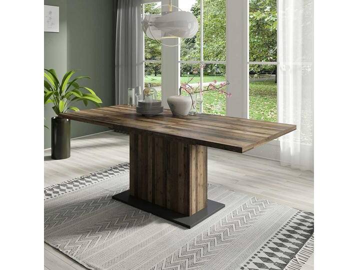 Esszimmer Ausziehtisch in Holz Antik Optik & Anthrazit 200 cm breit von Möbel-Exclusive