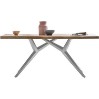 Esszimmer Tisch aus Mangobaum Massivholz und Eisen 4-Fußgestell in Altsilberfarben von Möbel Exclusive