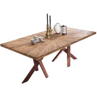Esszimmer Tisch rustikal Platte mit Einlegearbeit Teak Recyclingholz von Möbel Exclusive