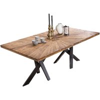 Esszimmertisch aus Teak Massivholz und Metall Platte mit Einlegearbeit von Möbel Exclusive