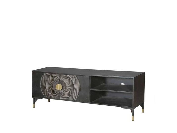 Fernsehlowboard schwarz in modernem Design Mangobaum Massivholz & Metall von Möbel-Exclusive