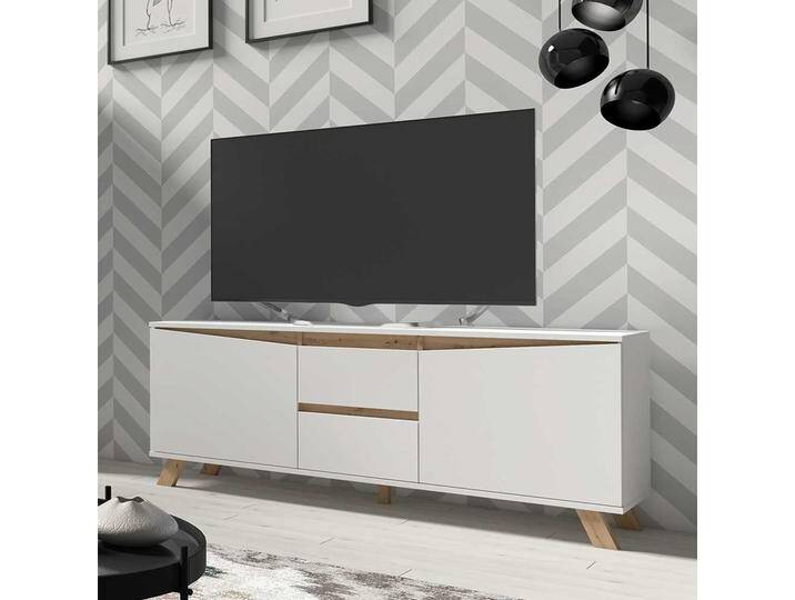 Fernsehlowboard weiss im Skandi Design 160 cm breit - 55 cm hoch von Möbel-Exclusive