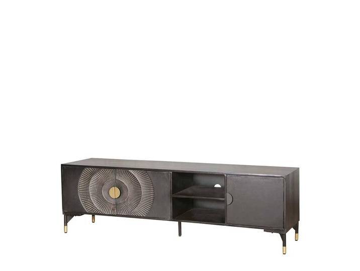 Flachstrecke Wohnzimmer in Schwarz Mangobaum Massivholz und Metall von Möbel-Exclusive