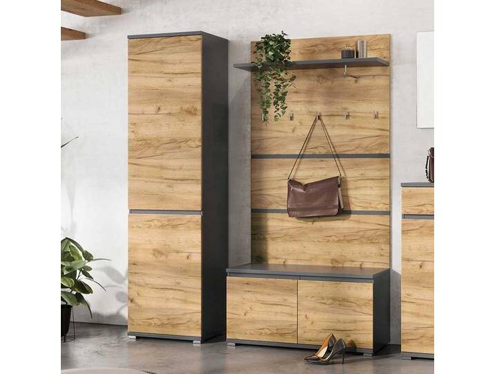 Flur Möbel in Wildeichefarben und Anthrazit Made in Germany (dreiteilig) von Möbel-Exclusive