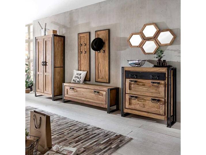 Flurgarderobenset aus Akazie Massivholz Metall (neunteilig) von Möbel-Exclusive