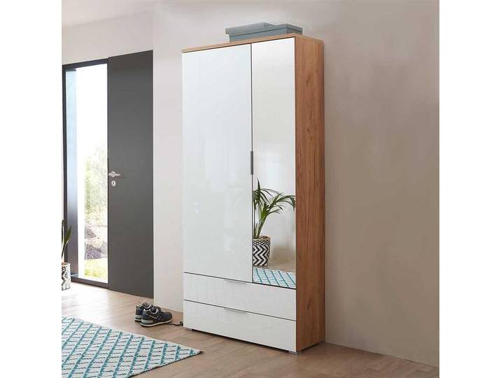 Flurschrank in Weiß Glas beschichtet und Eichefarben Spiegeltür Flurschrank in Weiß Glas beschichtet und Eichefarben Spiegeltür von Möbel-Exclusive