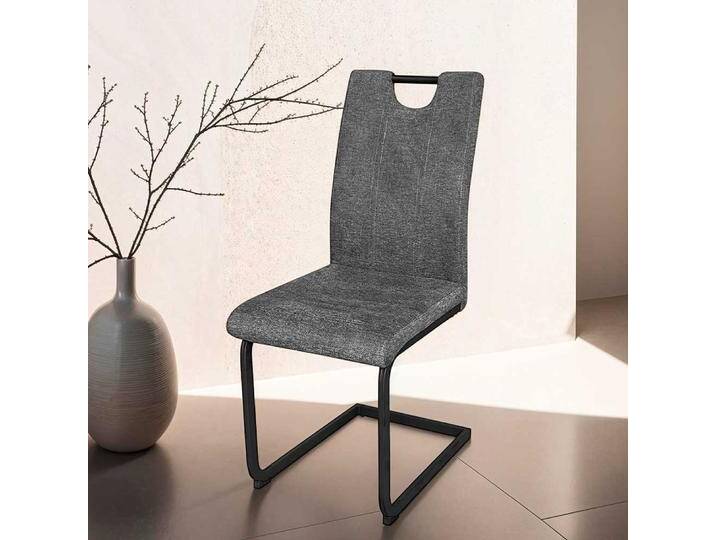 Freischwinger Stuhl Esszimmer aus Metall und Webstoff (2er Set) von Möbel-Exclusive