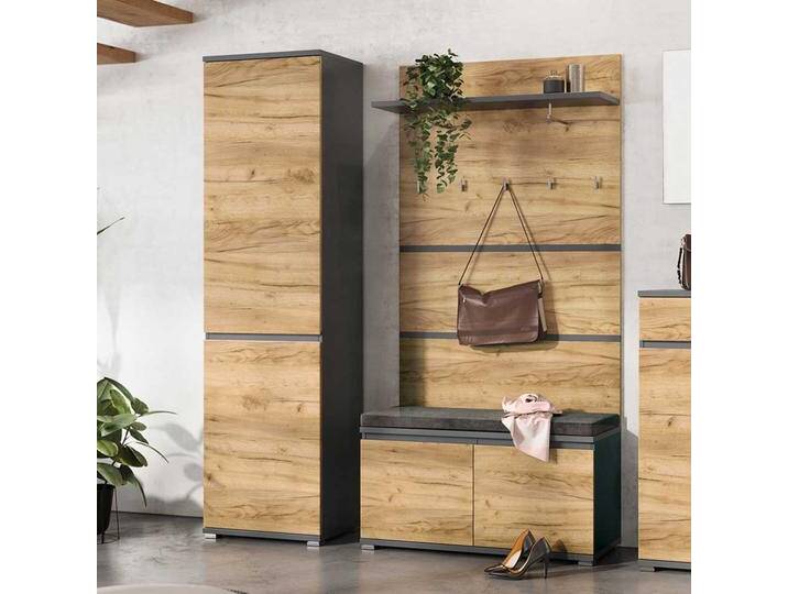 Garderoben Set in Wildeichefarben und Anthrazit 150 cm breit (dreiteilig) von Möbel-Exclusive