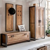 Garderobenset aus Akazie Massivholz und Metall Industriedesign (vierteilig) von Möbel Exclusive