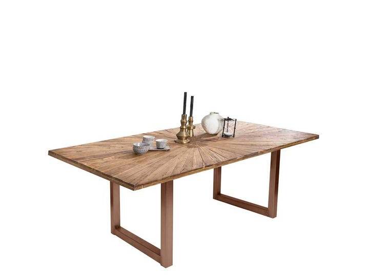 Holztisch Massiv in Teakfarben Platte mit Einlegearbeit von Möbel-Exclusive