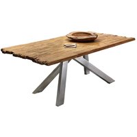 Holztisch rustikal in Teak und Altsilberfarben Recyclingholz und Metall von Möbel Exclusive