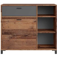 Industry Kommode in Holz Antik und Anthrazit Schublade, Tür und Regal von Möbel Exclusive