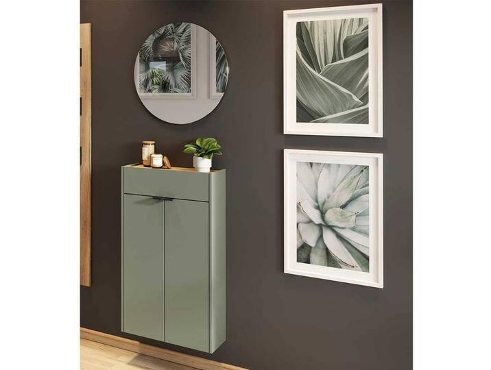 Moderne Dieleneinrichtung in Graugrün Wildeichefarben (zweiteilig) von Möbel-Exclusive