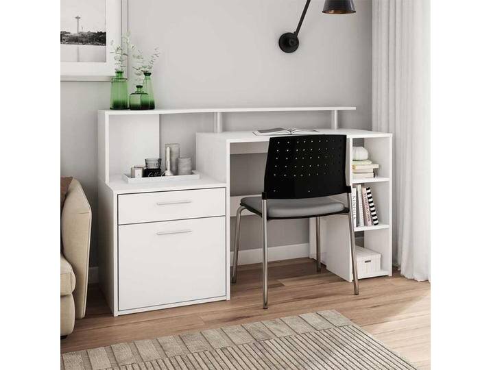 Moderner Schülerschreibtisch in Weiß Seitenregalen und Bildschirmaufsatz Moderner Schülerschreibtisch in Weiß Seitenregalen und Bildschirmaufsatz von Möbel-Exclusive