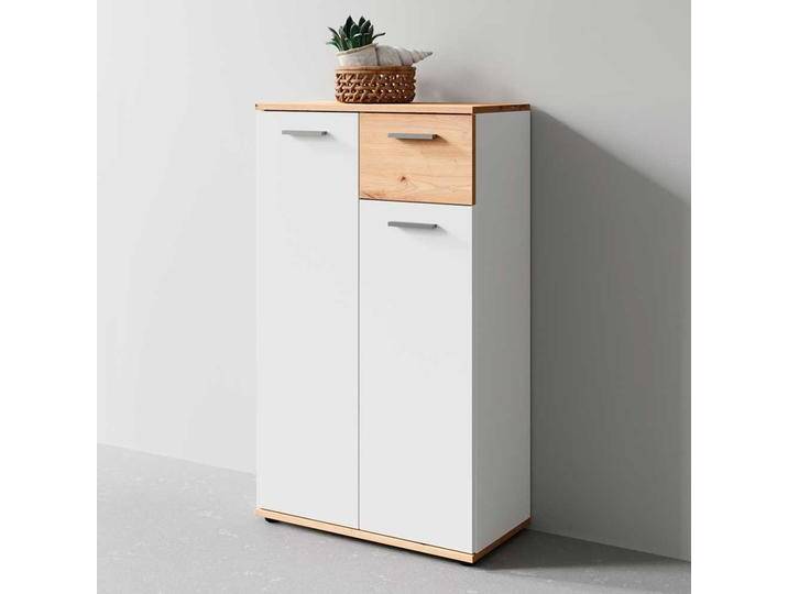 Moderner Schuhschrank in Weiß und Wildeichefarben 102 cm hoch von Möbel-Exclusive