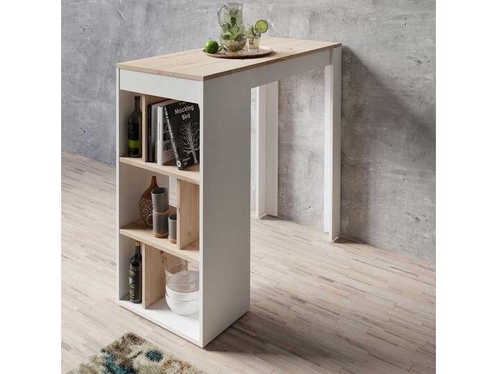 Moderner Tresentisch in Weiß und Wildeichefarben 104 cm hoch von Möbel-Exclusive