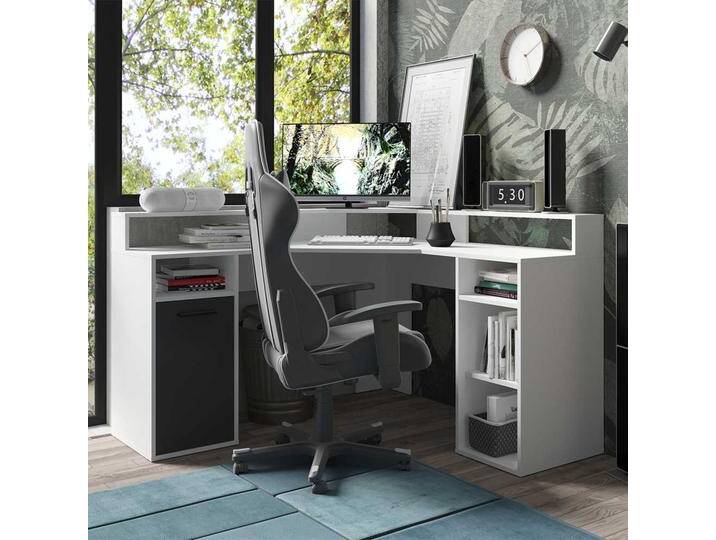 Moderner inkelschreibtisch in Weiß und Anthrazit Seitenregalen Moderner inkelschreibtisch in Weiß und Anthrazit Seitenregalen von Möbel-Exclusive