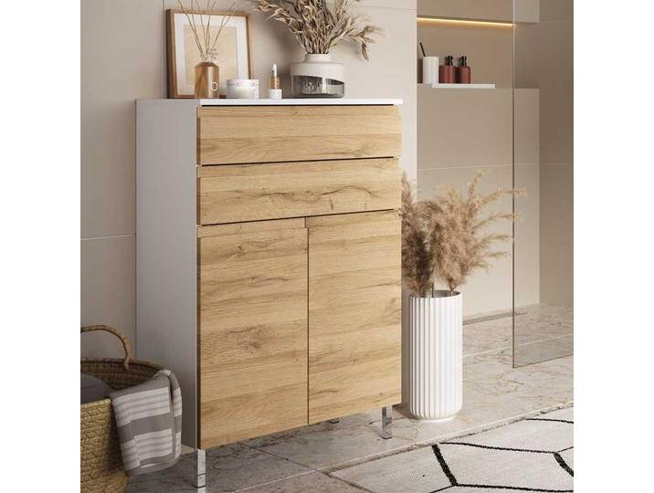 Modernes Highboard Made in Germany Wildeichefarben und Weiß von Möbel-Exclusive