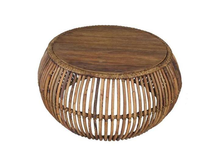 Rattan Couchtisch rund Teak massiv von Möbel-Exclusive