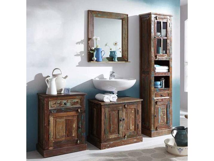 Recyclinghgolz Badmöbel in Braun und Bunt Shabby Chic Design (vierteilig) von Möbel-Exclusive