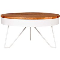 Runder Wohnzimmer Tisch in Weiß und Mangobaum 80 cm breit von Möbel Exclusive