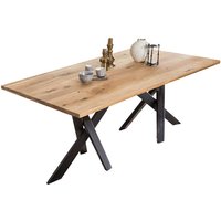 Rustikaler Tisch aus Wildeiche Massivholz Metall Sechsfußgestell von Möbel Exclusive