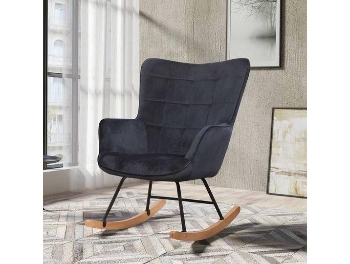Schaukelsessel Samt Skandi in Schwarz 50 cm Sitzhöhe von Möbel-Exclusive