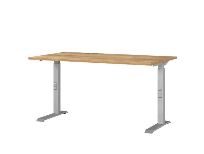 Schreibtisch Bürotisch in Silberfarben und Wildeichefarben von Möbel-Exclusive