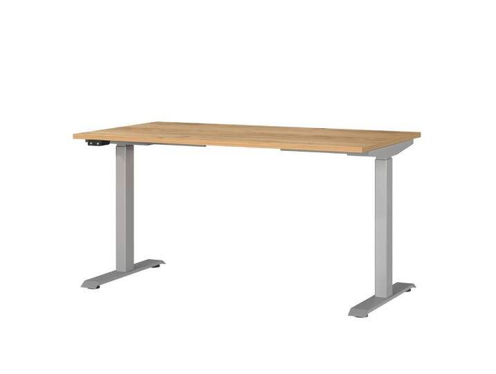 Schreibtisch Höhenverstellbarer Schreibtisch in Silberfarben und Wildeichefarben von Möbel-Exclusive