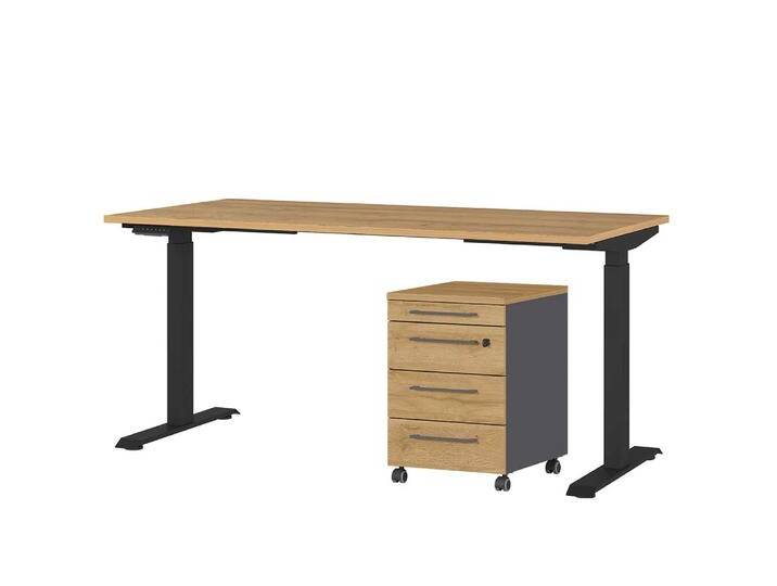 Schreibtisch Verstellbarer Schreibtisch in Wildeichefarben und Schwarz (zweiteilig) von Möbel-Exclusive