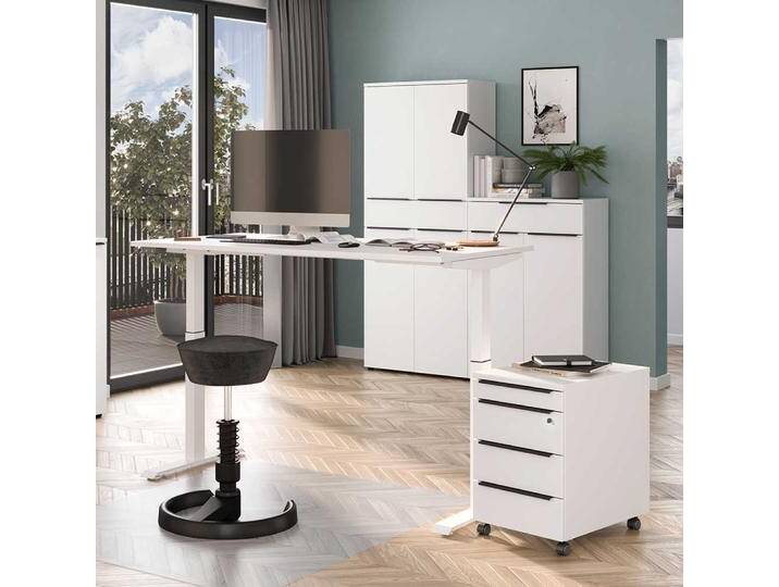 Schreibtisch höhenverstellbarer Schreibtisch in Weiß mit rechteckiger Tischplatte von Möbel-Exclusive