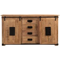 Sideboard Industriestil aus Mangobaum Massivholz Schiebetüren von Möbel Exclusive
