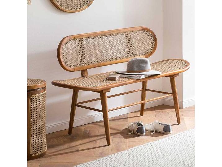 Sitzbank Küchenbank aus Rattan und Teak Massivholz von Möbel-Exclusive