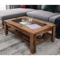 Sofa Tisch mit Glasplatte im Industry und Loft Stil 110 cm breit von Möbel Exclusive